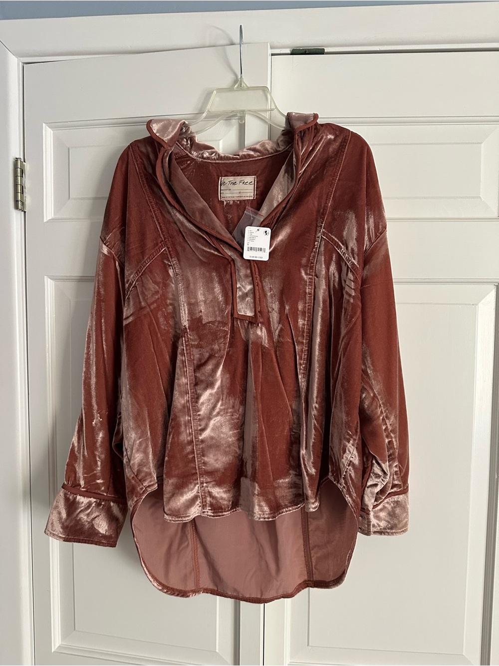 Free People Velvet Hooded Top in Dusty Rust